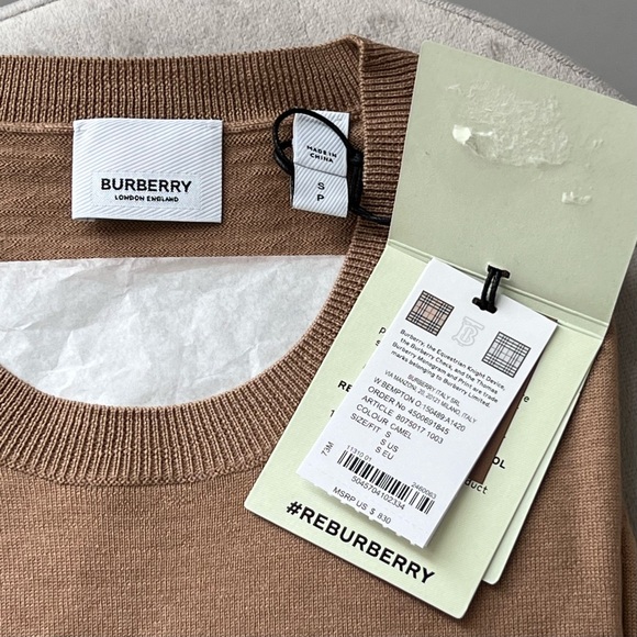 Burberry Wool Sweater with Check Elbow Patches in Camel - Picture 8 of 9